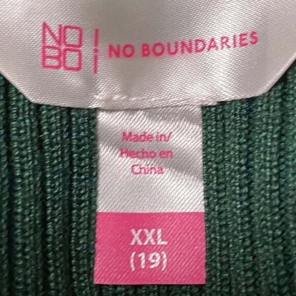 No Boundaries, forest green sweater w/green sheer decorated sleeves, size *L/XL - Picture 8 of 10